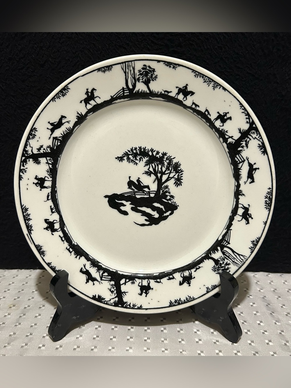 Antique Warwick Ironstone Silhouette Hunt Scene Plate 8” Art Deco Circa 1946